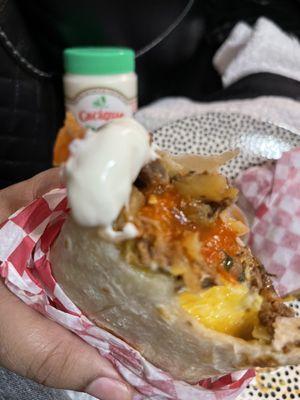 Denver burrito with red sauce