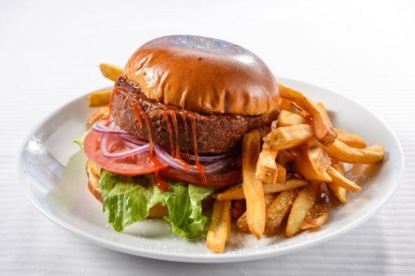 8oz Beyond burger, LTO, American cheese, served with kettle chips on toasted brioche roll