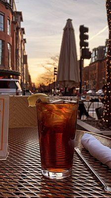 Sweet iced tea at sunset