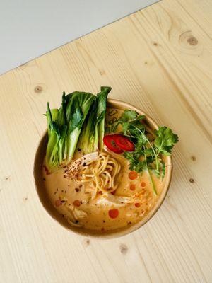 Chicken red curry with egg noodles