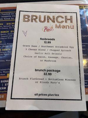 Brunch menu