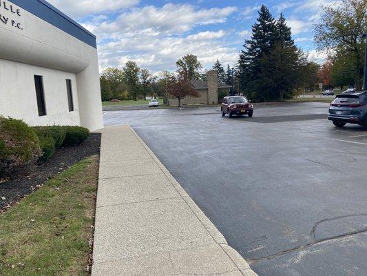 The parking lot, and a bit of the view around the building.