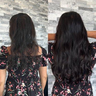 Hair extension transformation before and after