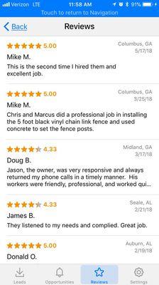 Customer Testimonials from Homeadvisor