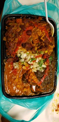 Vegetarian Combo Plate, Spinach Saag, Lentil Dal, Biryani and Beans