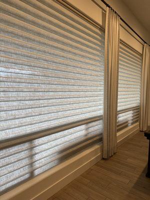 Hunter Douglas Vignettes with PowerView and custom drapery panels