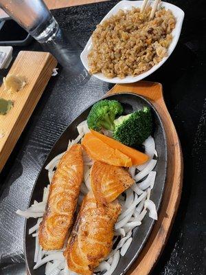 Salmon and fried brown rice