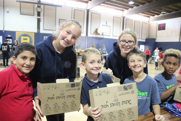 Packing shoeboxes for Operation Christmas Child