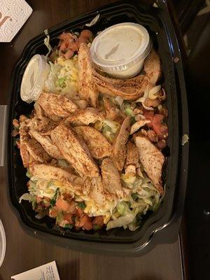 Chicken fajita salad (the restaurant left out the tortillas that are supposed to come with it)