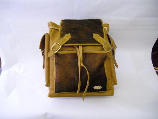 Euro hide and hair on cowhide backpack.