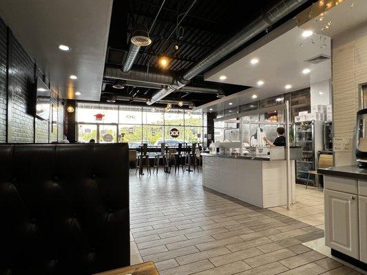 View of the dining area and the food pick up area.