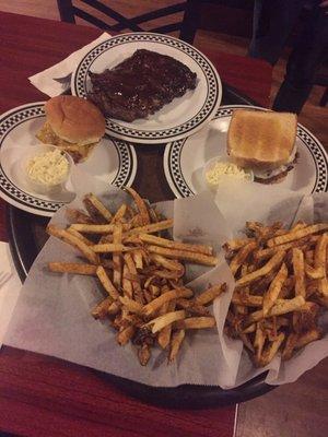 Cajun fries. 1/2 rack ribs. 2 BBQ sandwiches. All for $31. Such a great deal. The BBQ here is the best I've ever had!!