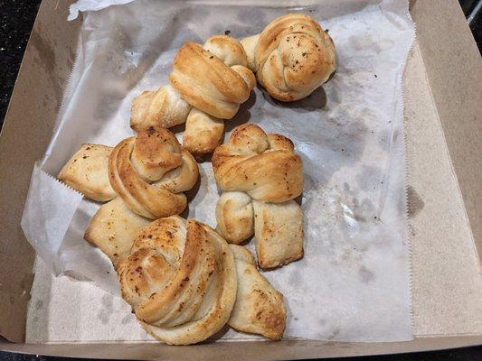 Garlic knots. I ate one before taking the photo