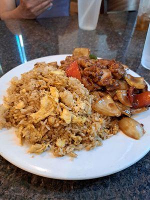 Lunch special garlic chicken with egg fried rice