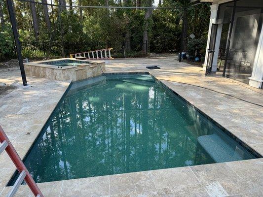 Pool and hot tub built by Blue Haven Pools.