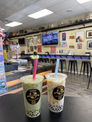 Banana Matcha (left) Caramel Horchata (right)