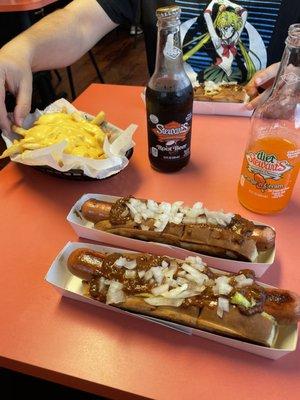 Chili cheese dogs and cheese fries! Delicious