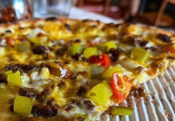 Vegetarian Cheeseburger Pizza (12 inch) with non-vegan cheese.