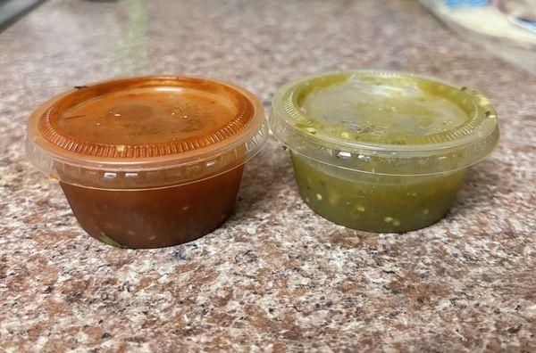 Red and green salsa options are fresh, authentic, and perfectly spicy.