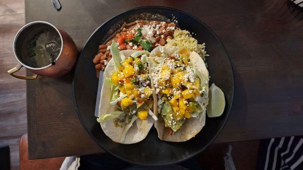 Fish tacos and Moscow mule