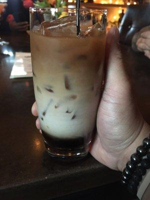 Iced caramel latte with Kalua