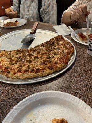 Sausage pizza. Best crust & sauce I've had in a long time.