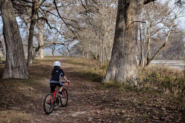 Wide trails for bikers of all ages to enjoy.