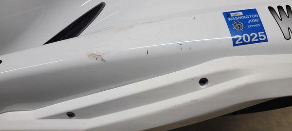 Pro-Caliber paint damage caused by service technician and improper protection to paint surface.