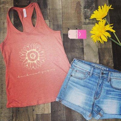 Vintage style sunflower tank in vintage coral