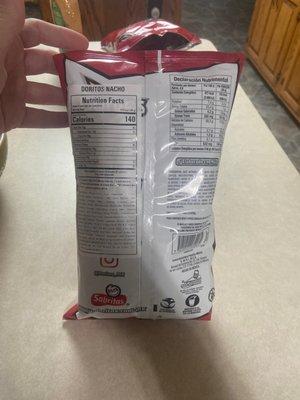 There is sticker on the back w nutritional facts & not made by lays !