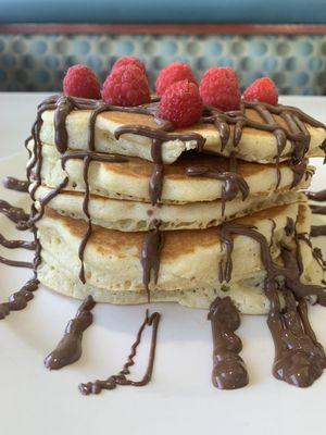 Raspberry swirl pancakes with Nutella drizzle