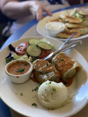 Galabki- cabbage rolls with side salad and mashed potatoes. Also comes with a tomato cream sauce that was really good.