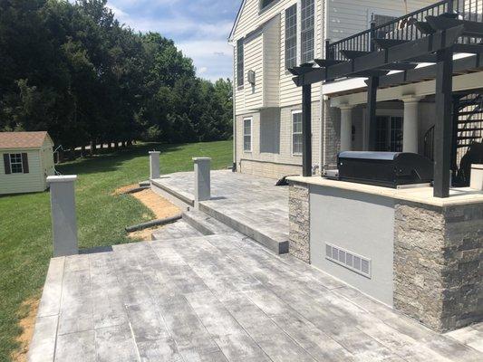 Excavation and Grading contractors of Dirt Devil Landscaping performing stamped concrete installation services in Woodstock, MD