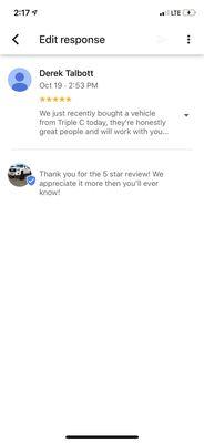 We LOVE our 5 Star reviews! Thanks Derek T!