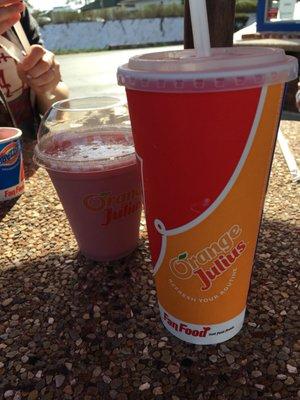 Another hot day, time for an Orange Julius and a strawberry smoothie.