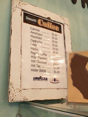 Coffee menu