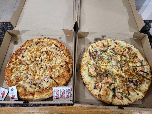 BBQ chicken pizza, gyro pizza