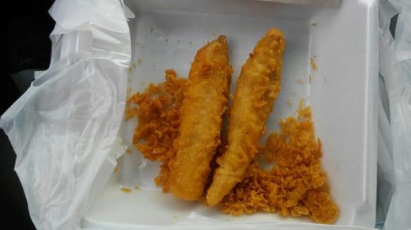 These are the two miniature pieces of fish I received at Captain D's on my last visit. They look like chicken tenders or something.