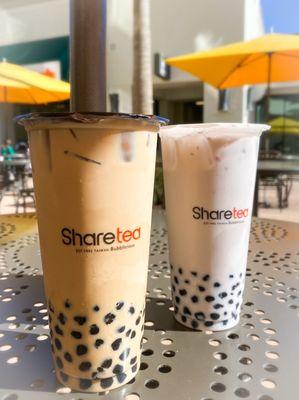 Okinawa Pearl milk tea and Taro milk tea with Boba.