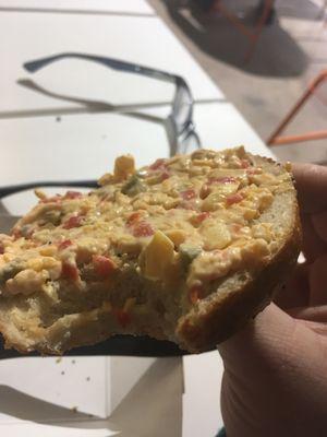 Spicy pimento cheese, buy a few extra to put on everything at home!