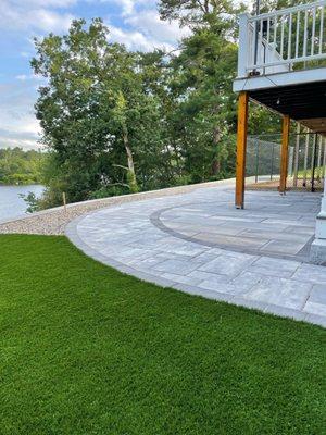 Pavers, turf and walkway