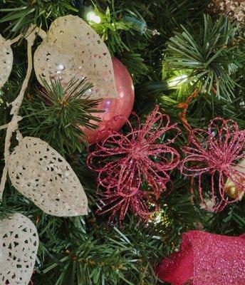 Decorations on a Christmas tree in the hospital.