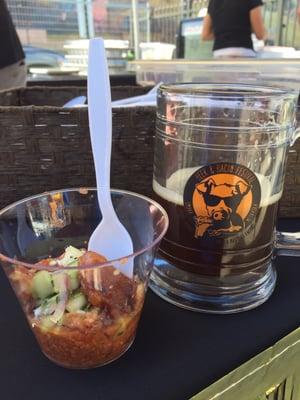 A shot of my fav food the smoked tomato and bacon gazpacho. And my cool beer mug!