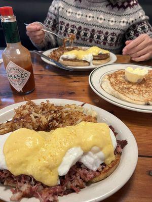 Irish Benny, Sausage Benny, and a kids blueberry pancake for dessert