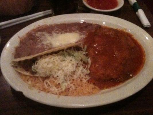 Combination 20: Chile Relleno, Taco, Mexican Rice and Refried Beans