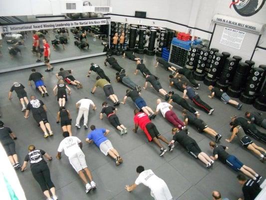 Teaching a big group during a Krav Maga seminar