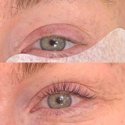 Before and after lash lift and tint