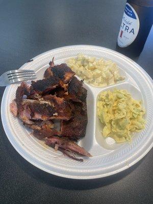 Ribs, coleslaw, and potato salad