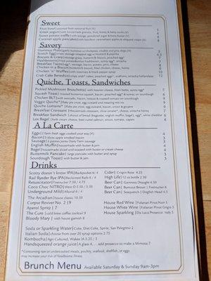 Weekend Brunch menu 5/2018