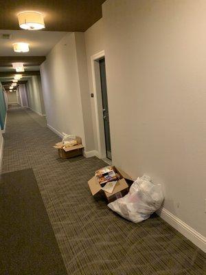 Trash in hallway.